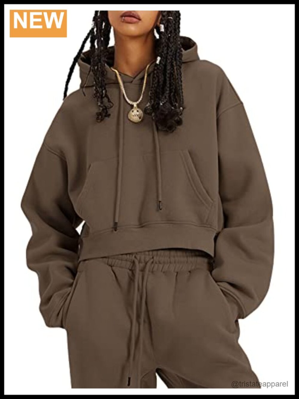 Fleece 2 Piece Sweatsuit Set Crop Pullover Jogger Hoodie Warm